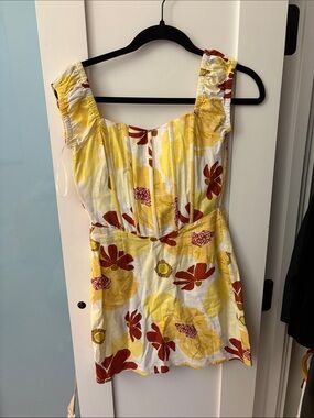 Yellow Floral Corset Mini Dress with Rust Accents